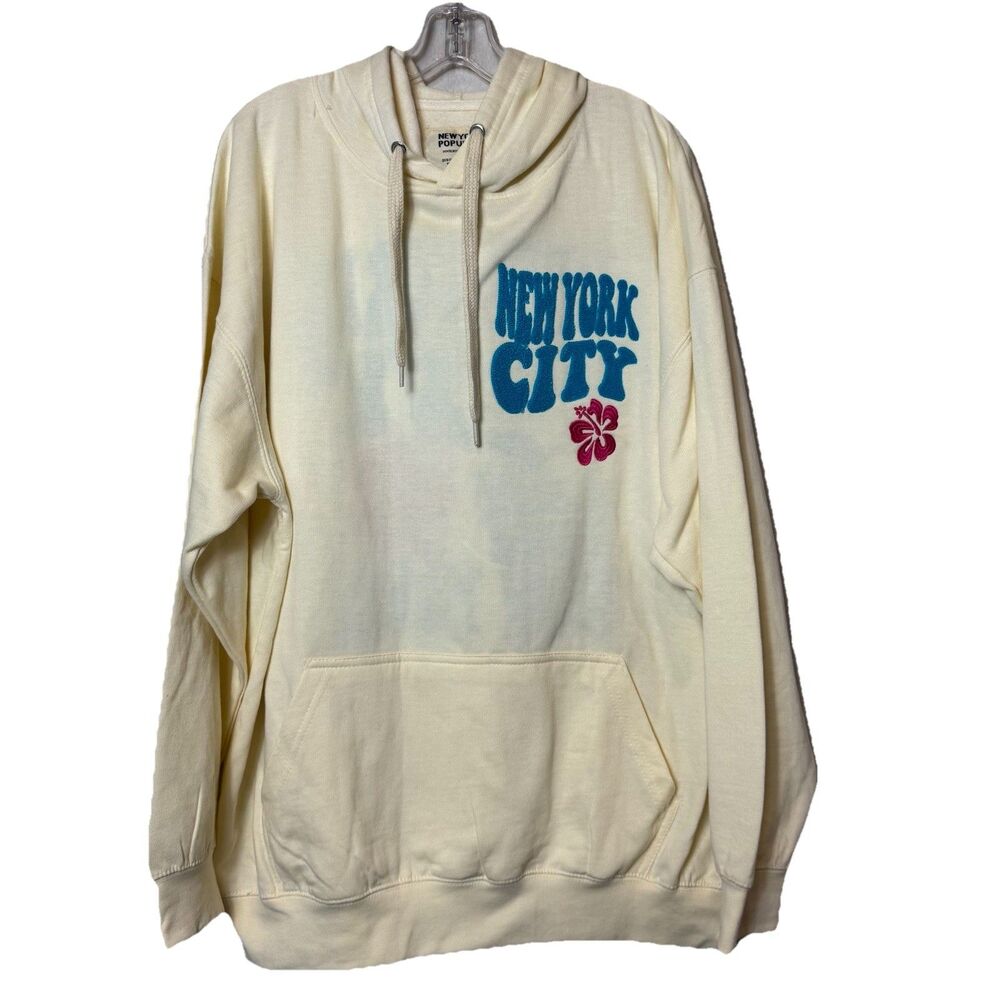 New York Popular Cream Embroidered Hoodie Catch The Vibes 1895 Hibiscus 2XL New!